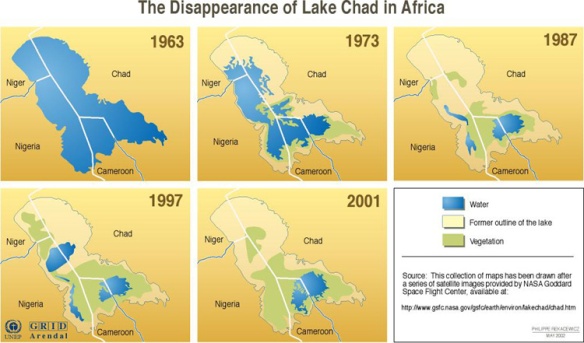 Progressive shrinking of Lake Chad over the past 50 years has had socio-economic and security impact on affected communities